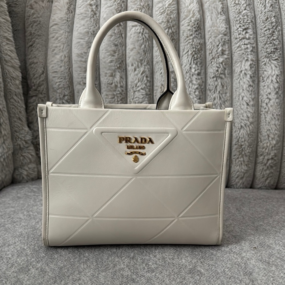 Prada White Small Leather Tote Bag